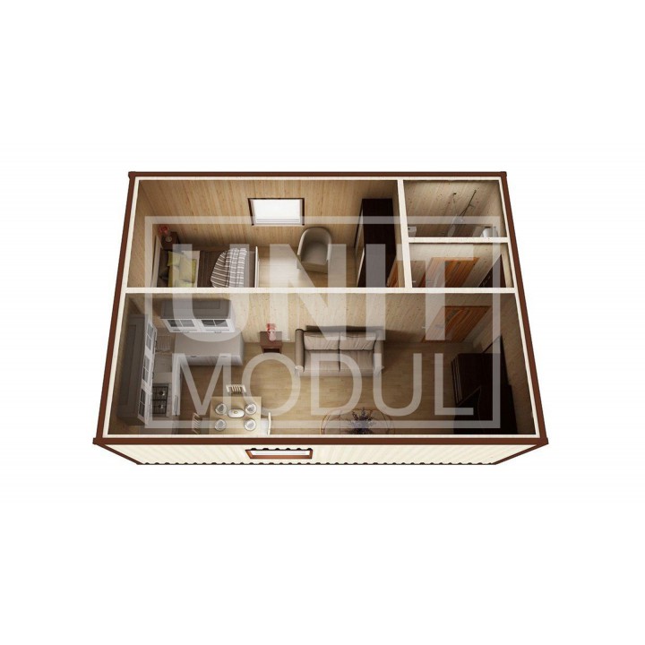(МД-02) Модульный дом дачный из 2-х бытовок (блок-контейнеров) c душевой и прихожей недорого